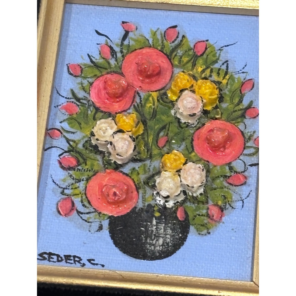 Seder C Signed Miniature Floral Oil Paintings Set of 3 Gold Ornate Frames Art - Picture 8 of 12